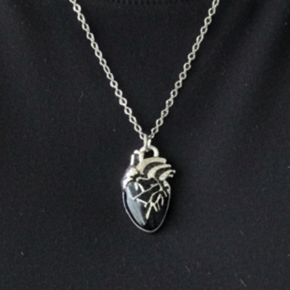 Silver Anatomical Heart Pendant Necklace